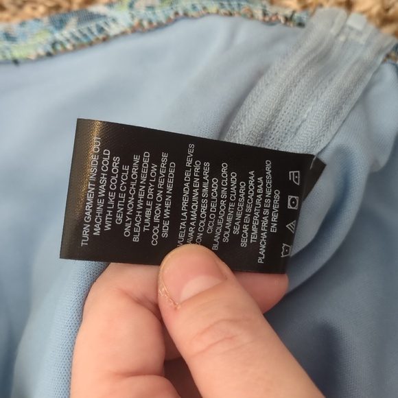 Madden NYC lichen blue brocade strapless floral swirl corset back crop tube top - Picture 13 of 13